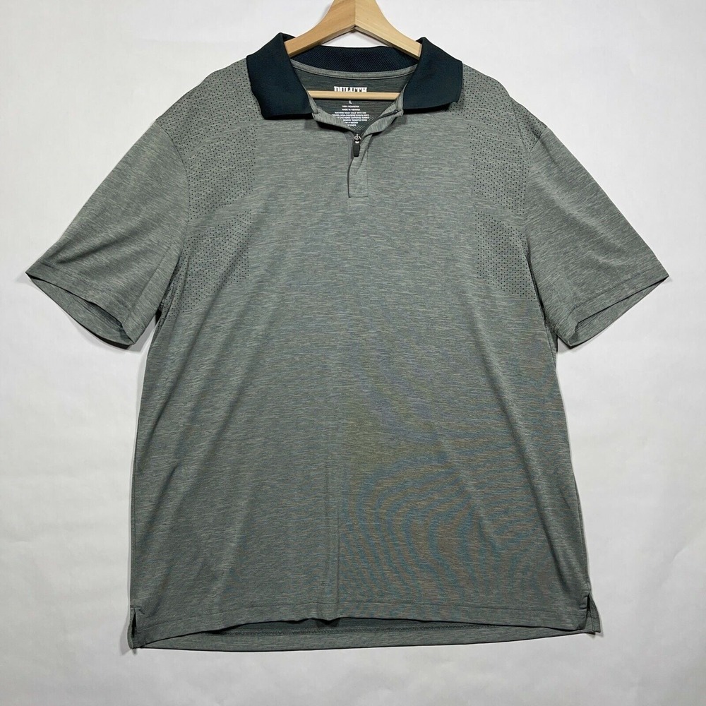 Duluth Trading Co Mens Large Gray‎ Quarter Zip Performance Polo Shirt Perforated